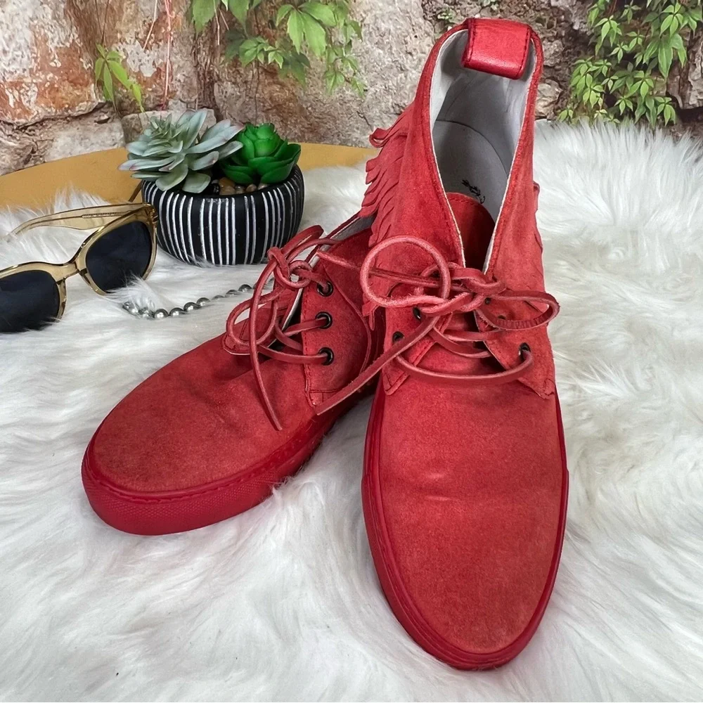 DEL TORO Men's Italian Vibrant Red Chukka Boots/Sneakers with Suede Finish, 7